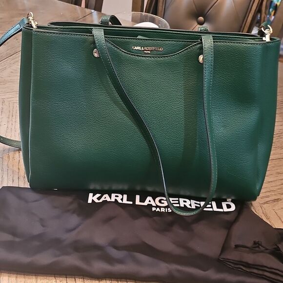 Karl Lagerfeld Leather Green Shoulder Tote Bag - Picture 1 of 16